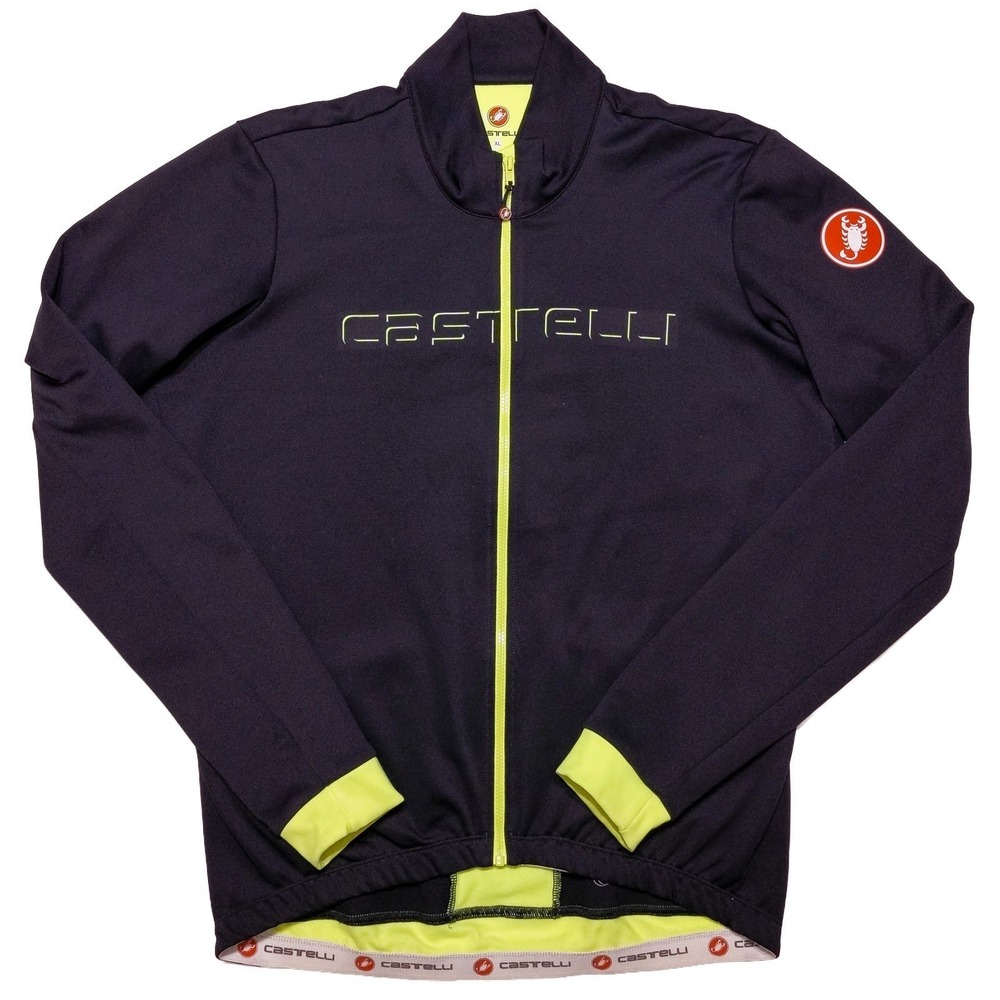 CASTELLI Men's Fondo Jersey Cycling Jacket Full Zip Black‎ Yellow XL